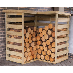 Corner Log Store stacked Partially Full with Kiln Dried Logs