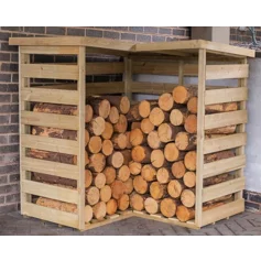 Corner Log Store stacked Partially Full with Kiln Dried Logs